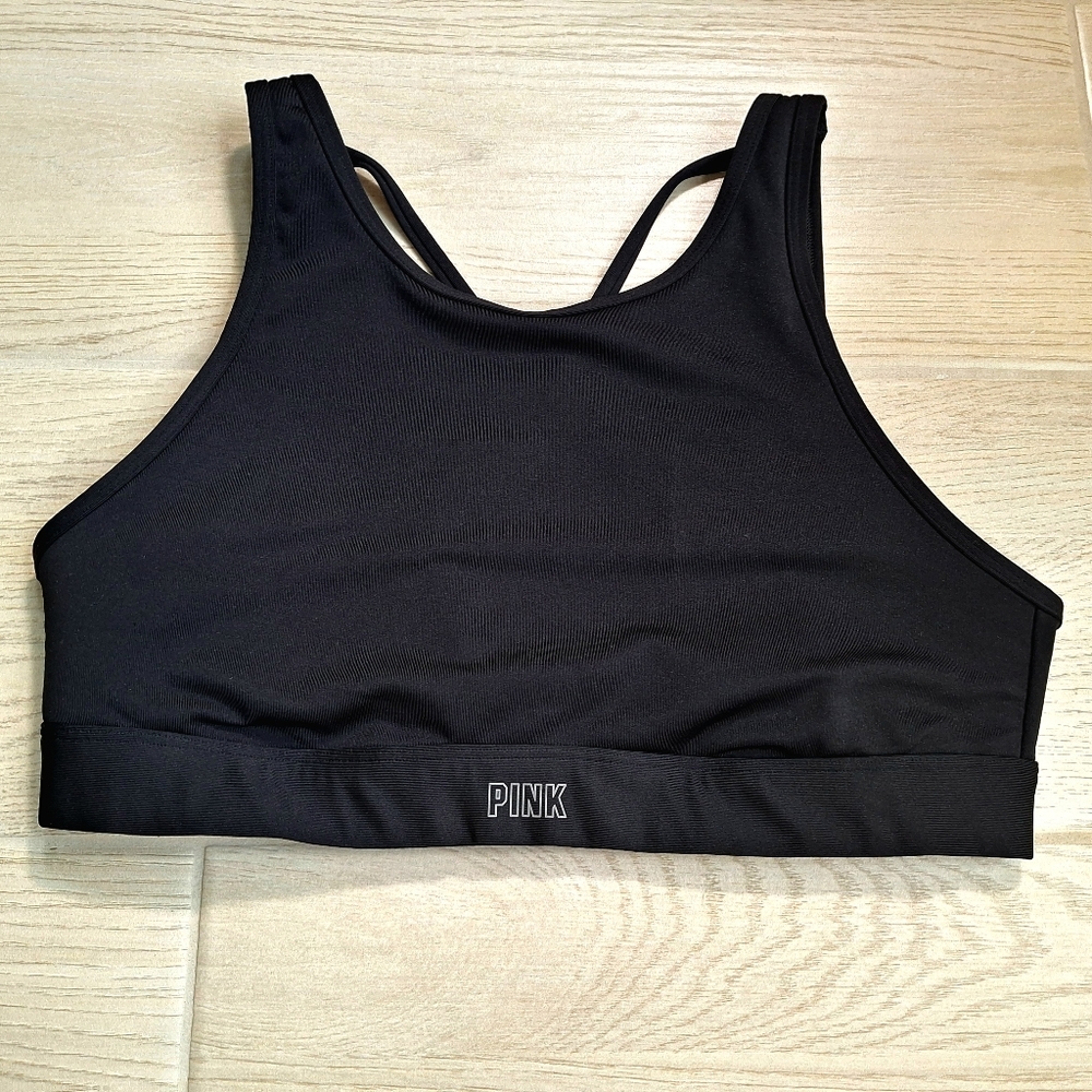 Victoria's Secret PINK Ultimate Lightly Lined Black Strappy Sports Bra - Large
